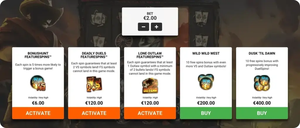 Bonus Buy Options in game where you can choose one!